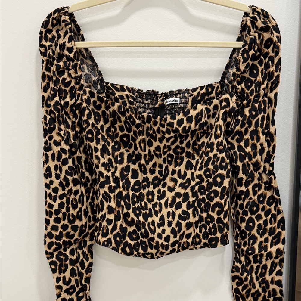Reformation Leopard Print Puff Sleeve Blouse in Tan and Black